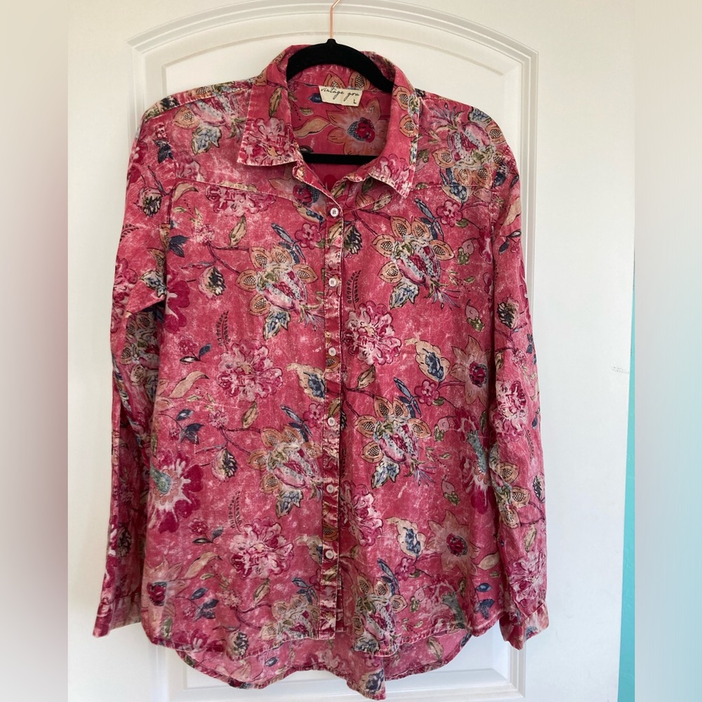 Long Sleeve Pink Floral Button Down Blouse